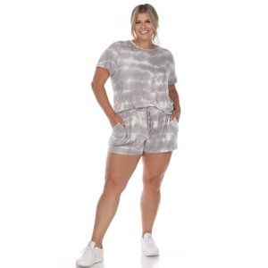 New Grey Tie Dye Lounge Set Includes One Short-sleeve Top And A Pair Of Shorts